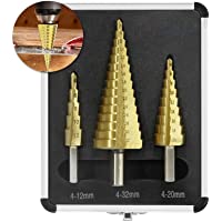 OUBEL Broca Escalonada 3Piezas- HSS 6542 &amp- Recubierto de Titanio- Tamaño Métrico Múltiple 4-12-20-32mm- Para Bricolaje…